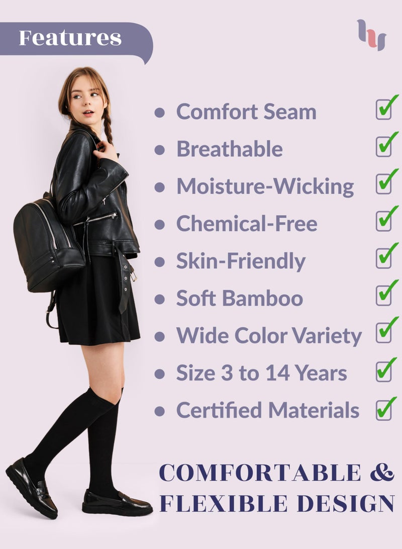 Hugh Ugoli Girls Boys Kids School Uniform Long Dress Socks, Extremely Soft, Comfortable, Rayon derived from Bamboo, Chemical-Free, 3 Pairs Navy Blue | 12-14 Years - Image 4